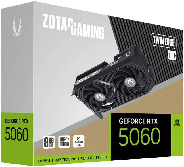 Alt view image 7 of 8 - ZOTAC GAMING GeForce RTX 5060 Twin Edge OC DLSS 4 8GB GDDR7 128-bit 28 Gbps PCIE 5.0 Gaming Graphics Card, SFF-ready compact card, ZT-B50600H-10M