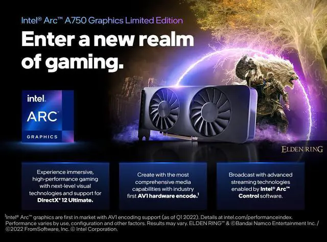 Alt view image 4 of 7 - Intel Arc A750 Limited Edition 8GB PCI Express 4.0 Graphics Card 21P02J00BA