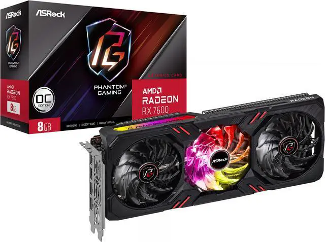 Alt view image 8 of 8 - ASRock Phantom Gaming Radeon RX 7600 8GB GDDR6 PCI Express 4.0 x8 ATX Graphics Card RX7600 PG 8GO