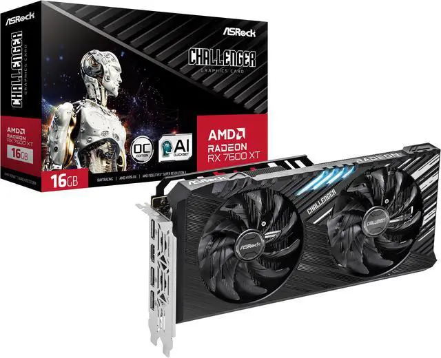 Alt view image 11 of 10 - ASRock Challenger Radeon RX 7600 XT 16GB GDDR6 PCI Express 4.0 x8 ATX Graphics Card RX7600XT CL 16GO