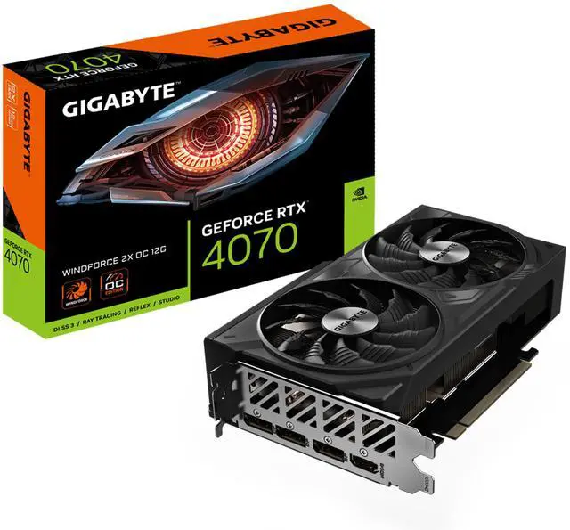 Alt view image 9 of 9 - GIGABYTE GeForce RTX 4070 WINDFORCE 2X OC 12G Graphics Card, 2x WINDFORCE Fans, 12GB 192-bit GDDR6X, GV-N4070WF2OC-12GD Video Card