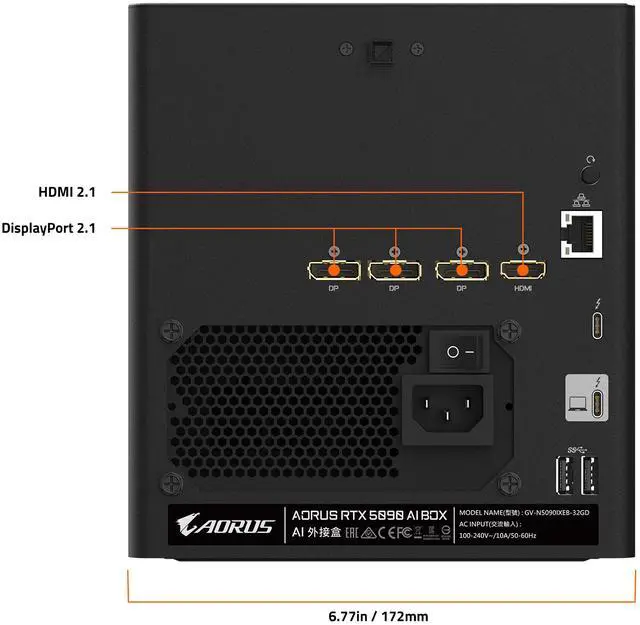 Alt view image 9 of 9 - GIGABYTE AORUS GeForce RTX 5090 32GB GDDR7 PCI Ex press 5.0 x16 Graphics Card AORUS RTX 5090 AI BOX GV-N5090IXEB-32GD