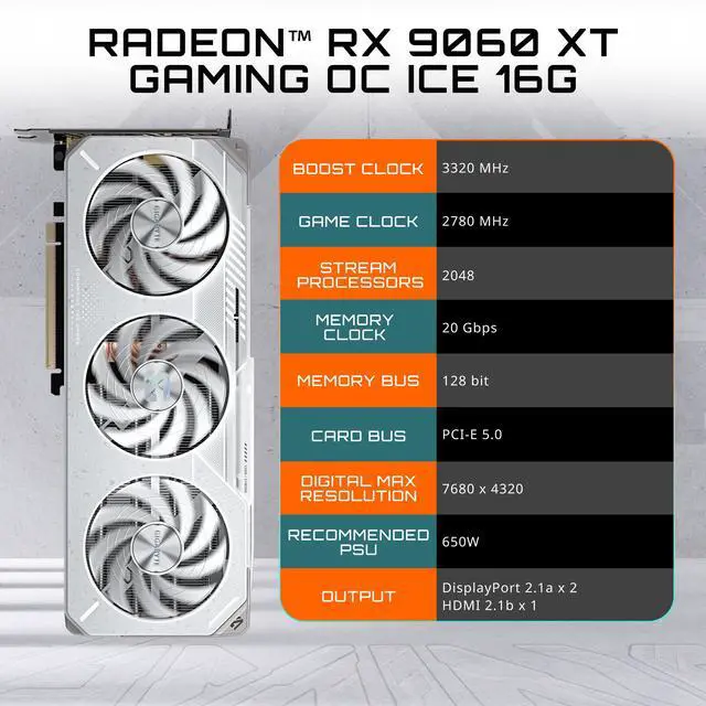 Alt view image 11 of 13 - GIGABYTE Gaming Radeon RX 9060 XT 16GB GDDR6 PCI Express 5.0 x16 ATX Graphics Card GV-R906XGAMINGOCICE-16GD