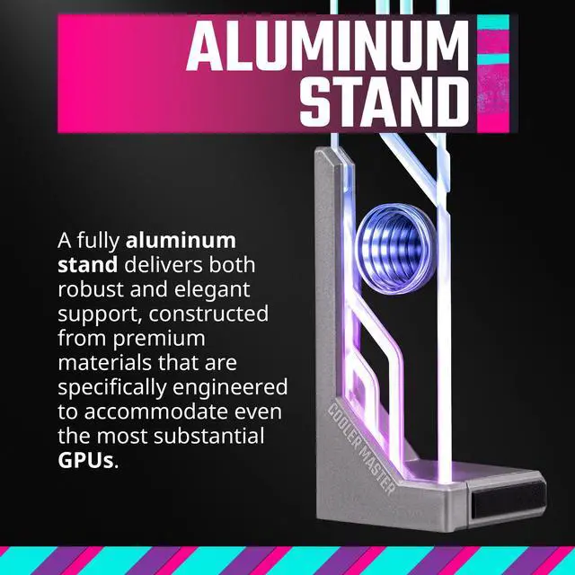 Alt view image 7 of 14 - Cooler Master Atlas ARGB GPU Support Bracket, Aluminum Magnets Stand, Infinity Mirror Design, ARGB Tempered Glass, Dual-Axis Mode Vertical | Horizontal. (MCA-U000R-AGSBTG-00)