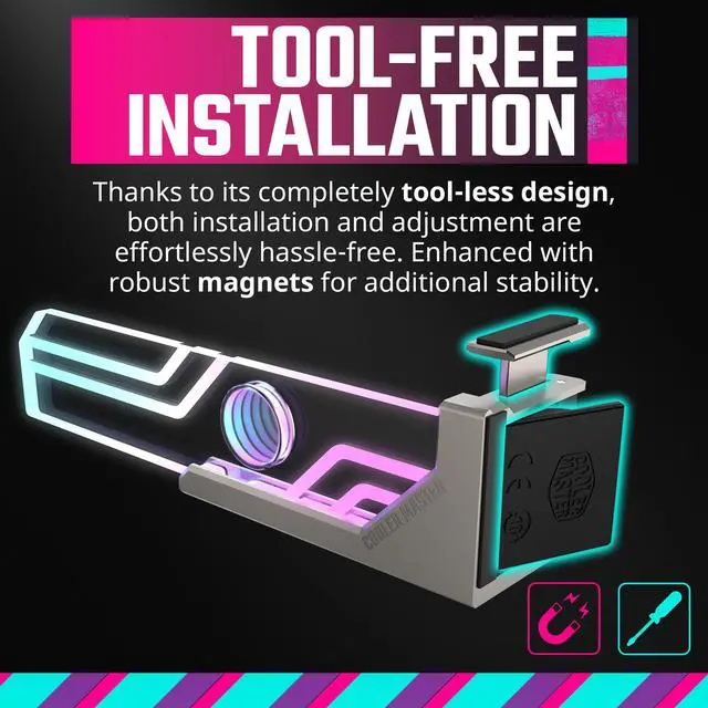 Alt view image 9 of 14 - Cooler Master Atlas ARGB GPU Support Bracket, Aluminum Magnets Stand, Infinity Mirror Design, ARGB Tempered Glass, Dual-Axis Mode Vertical | Horizontal. (MCA-U000R-AGSBTG-00)
