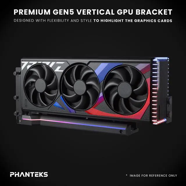 Alt view image 2 of 6 - Phanteks Premium Gen5 Vertical GPU Bracket, PCIex16 Gen5, D-RGB Lighting, 220mm, Black