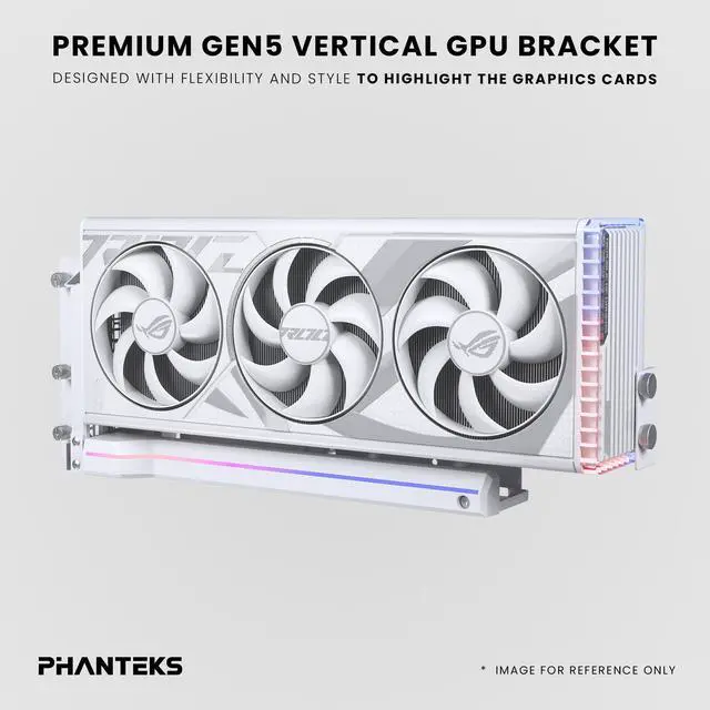 Alt view image 2 of 6 - Phanteks Premium Gen5 Vertical GPU Bracket, PCIex16 Gen5, D-RGB Lighting, 220mm, White.