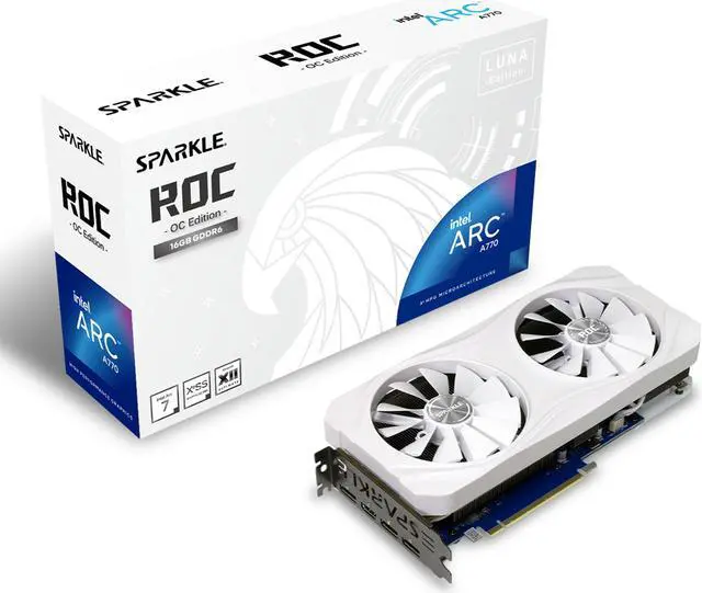 Alt view image 10 of 9 - SPARKLE Intel Arc A770 ROC Luna OC Edition, 16 GB GDDR6, 2x DBB 100 mm Fan , 2.5 Slot , Metal Luna White Edition, SA770RW-16GOC