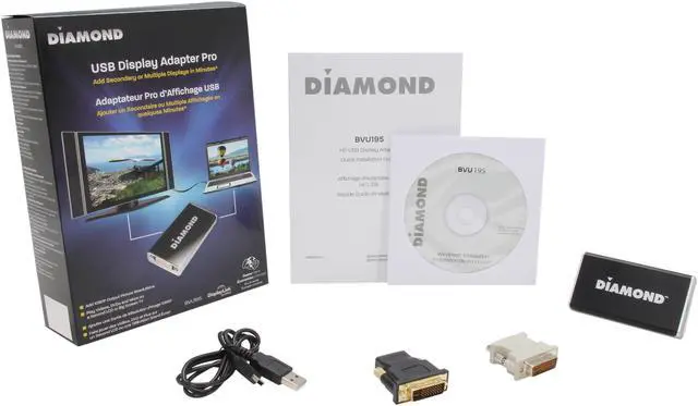 Alt view image 6 of 5 - Diamond BVU195 USB Display Adapter (DVI and VGA with included DVI to VGA adapter)