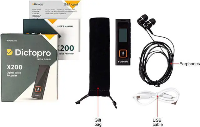Alt view image 6 of 7 - DICTOPRO X200 - Digital Voice Recorder with Sensitive Microphones, Voice Activated Continuous Recording, Password, Mini Dictaphone Device with 582 Hours Records of Interviews, Classroom Lectures