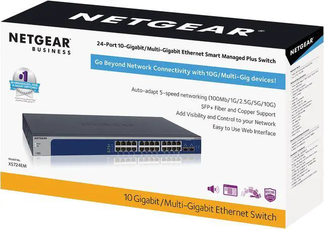 Alt view image 5 of 5 - NETGEAR 24-Port 10G/Multi-Gigabit Plus Switch with 2 Dedicated SFP+ Ports | XS724EM