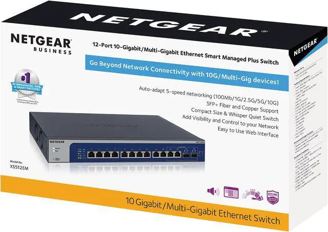 Alt view image 5 of 5 - NETGEAR 12-Port 10G-Gigabit/Multi-Gigabit Ethernet Switch with 2 SFP+ Combo Ports | XS512EM