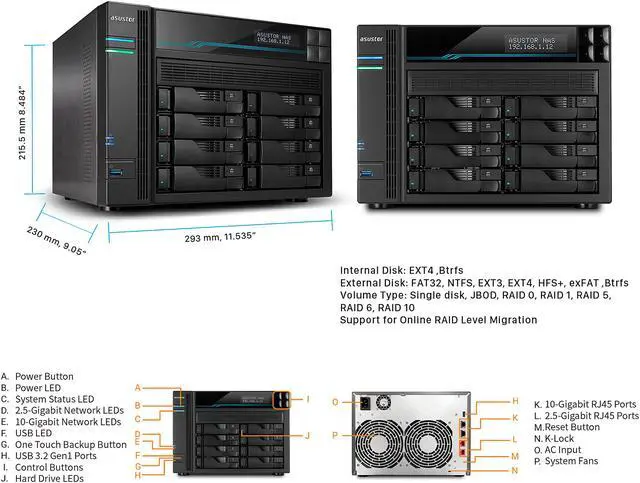 Alt view image 4 of 7 - Asustor 8 Bay NAS Lockerstor 8 | AS6508T | Quad-Core CPU, Dual 10GbE+2.5GbE Ports, 8GB RAM DDR4, Two M.2 Slots (Diskless)