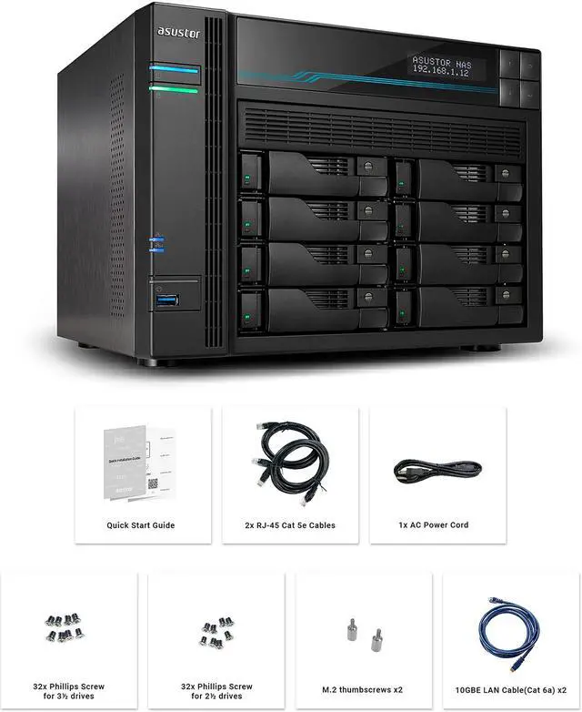 Alt view image 5 of 7 - Asustor 8 Bay NAS Lockerstor 8 | AS6508T | Quad-Core CPU, Dual 10GbE+2.5GbE Ports, 8GB RAM DDR4, Two M.2 Slots (Diskless)