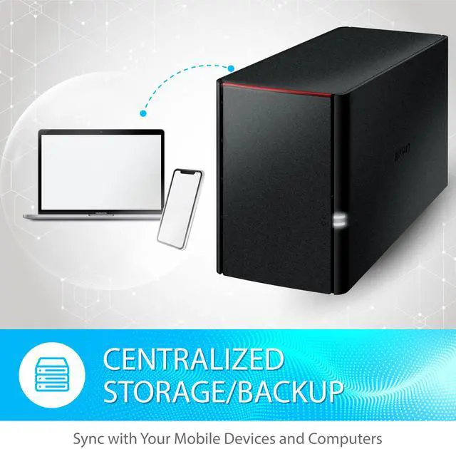 Alt view image 4 of 11 - BUFFALO LinkStation 220 2-Bay Personal Cloud Network Storage 12TB (2x6TB) with Hard Drives Included