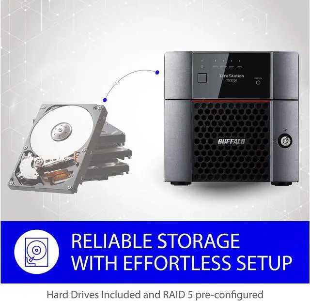 Alt view image 3 of 8 - BUFFALO TeraStation TS3220DN0402 2-Bay NAS 4TB (2x2TB) with NAS-Grade Hard Drives Included Desktop Network Attached Storage