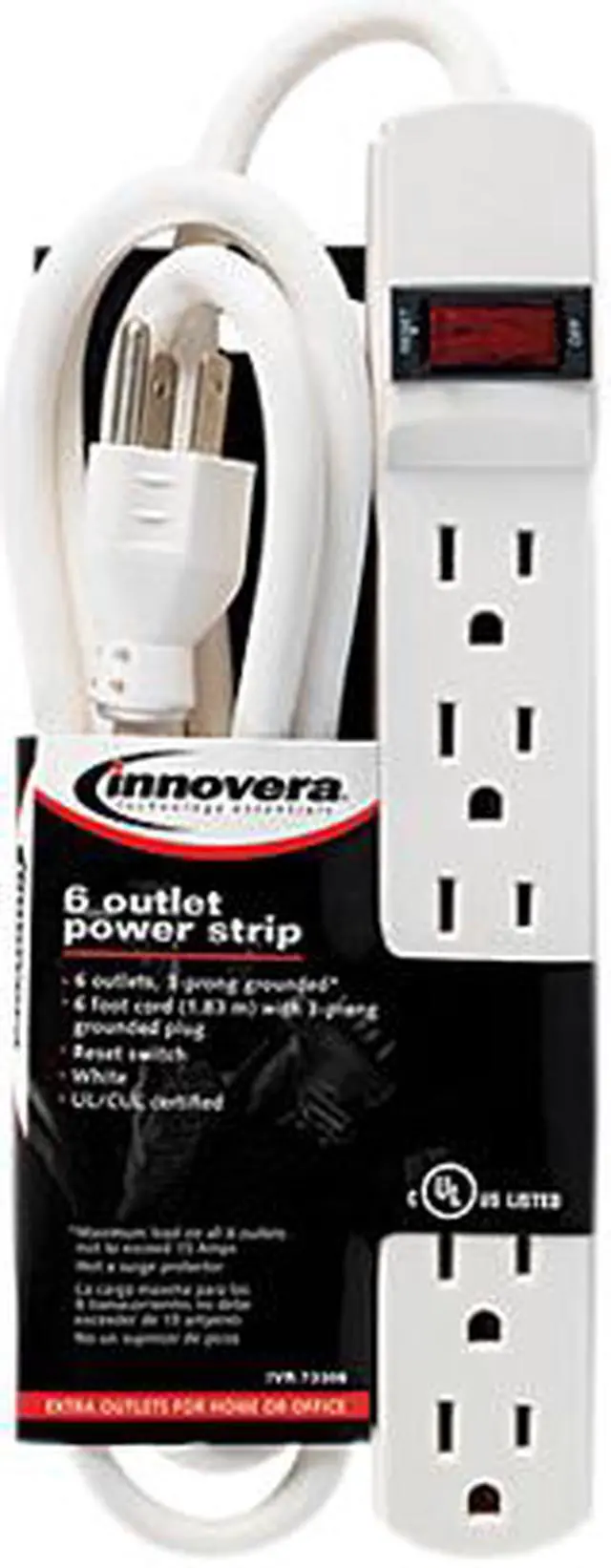 Alt view image 6 of 6 - Innovera Six-Outlet Power Strip, 6-Foot Cord, 1-15/16 x 10-3/16 x 1-3/16, Ivory