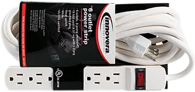 Alt view image 5 of 6 - Six-Outlet Power Strip, 15-Foot Cord, 1-15/16 X 10-3/16 X 1-3/16, Ivory