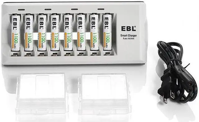 Alt view image 5 of 6 - EBL AA AAA Rechargeable Batteries (4-Pack, 1100mAh + 4-Pack, 2800mAh) with 8 Bay Battery Charger for AA AAA Ni-CD Ni-MH Replacement Battery