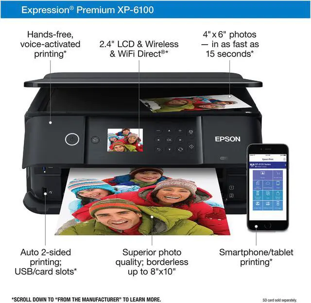 Alt view image 4 of 8 - Epson Expression Premium XP-6100 Wireless Color Photo Printer with Scanner and Copier