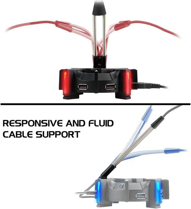 Alt view image 7 of 7 - Enhance Pro Gaming Mouse Bungee Cable Holder - 4 Port Desktop USB Hub, 7 LED Modes, and increased Wire Management Support