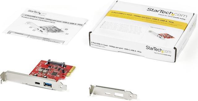 Alt view image 2 of 3 - StarTech.com 2-Port 10Gbps USB-A & USB-C PCIe Card Adapter - USB 3.2 Gen 2 PCI Express Expansion Add-On Card - Windows, macOS, Linux