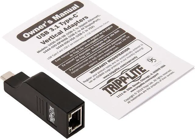 Alt view image 5 of 6 - Tripp Lite USB C to Gigabit Ethernet Network Adapter Vertical M/F USB-C 3.1
