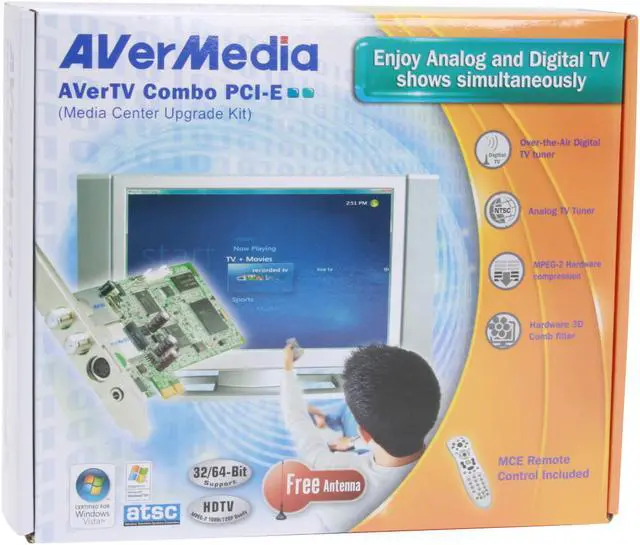 Alt view image 8 of 8 - AVerMedia AVerTV Combo PCIe MCE ATSC/NTSC/QAM Tuner Card w/MCE Remote & L-P Bracket 7 95522 96066 5 PCI-Express x1 Interface