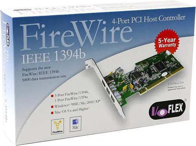 Alt view image 6 of 6 - Koutech 3+1 Port FireWire/1394b & 1394a PCI Host Controller Model 1314