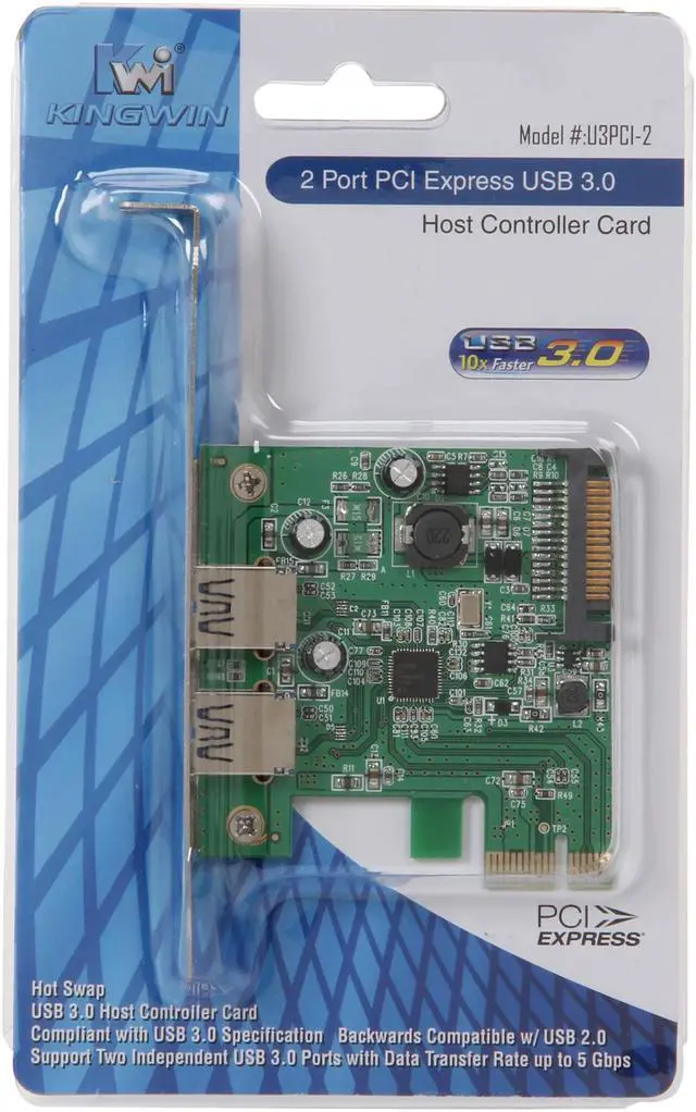 Alt view image 6 of 6 - KINGWIN 2 Ports PCI Express USB 3.0 Controller Card Model U3PCI-2