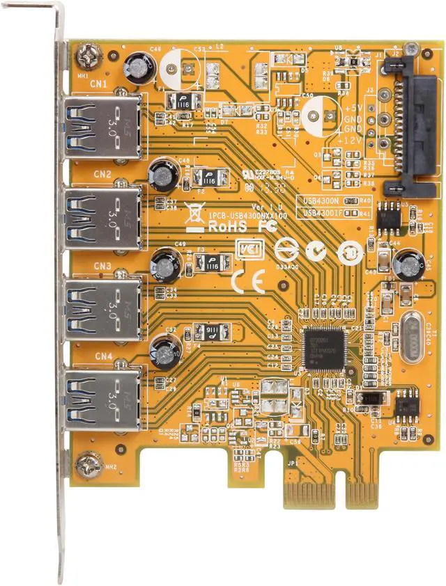 Alt view image 3 of 5 - SUNIX USB4300NS USB3.0 4-port PCI Express Host Controller with SATA Power Connector