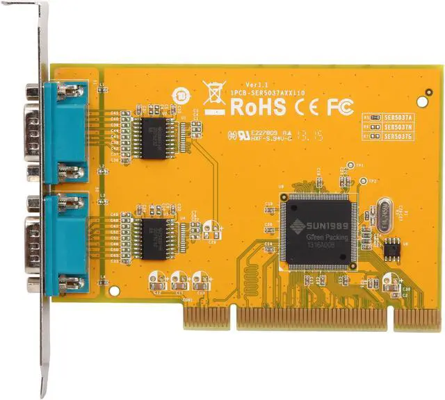 Alt view image 3 of 5 - SUNIX 2-port RS-232 Universal PCI Serial Board Model SER5037A