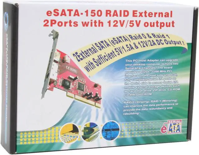 Alt view image 6 of 6 - SABRENT SATA-2PRD PCI SATA eSATA-150 Raid External 2Ports + 5V/12V DC output PCI card