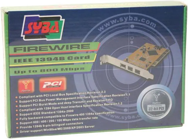 Alt view image 5 of 5 - SYBA PCI 32-bit Firewire 1394b Controller Card Model SD-FWB-32B