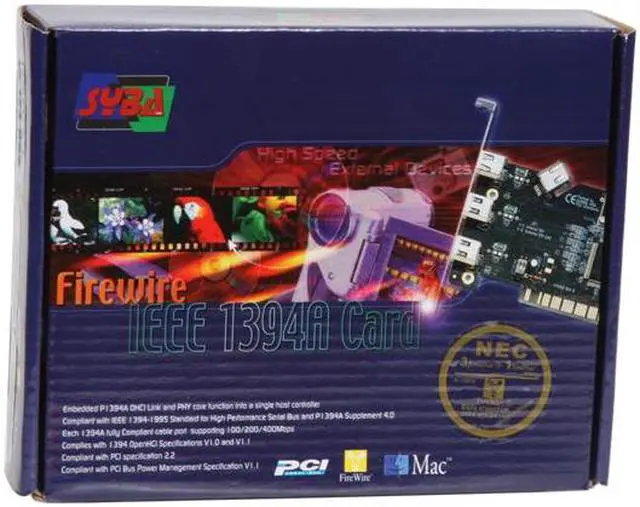 Alt view image 7 of 7 - SYBA PCI lower profile Firewire 1394a Controller Card Model SD-LP-NEC4F