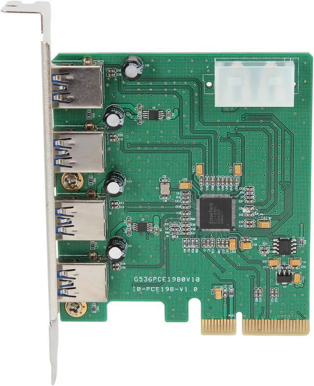 Alt view image 3 of 5 - SYBA USB 3.0 4-port Super-Speed 5Gbps x4 PCI-e Controller Card with Power Feed Model SI-PEX20148