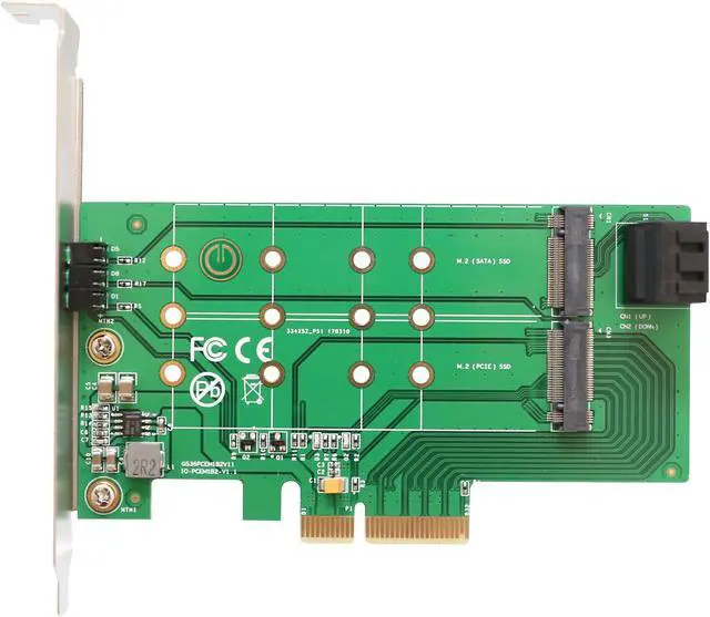 Main image of PCI-Express 3.0 x4, 3-Port M.2 NGFF Card, Support 1-Port PCIe (NVMe) and 2-Port SATA based M.2 SSDs, M.2 Card Size: 22*30, 22*42, 22*60, 22*80 with Key B (SATA) and Key B+M (NVMe), Low Profile Bracket
