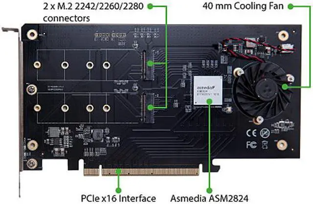 Alt view image 7 of 7 - SYBA Dual M.2 NVMe Ports to PCIe 3.0 x16 Bifurcation Riser Controller - Support Non-BiFurcation Motherboard, SI-PEX40129