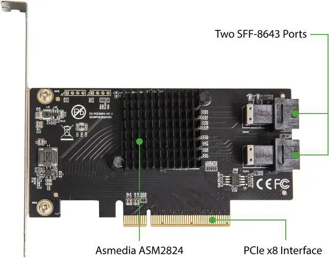 Alt view image 4 of 5 - SYBA U.2 Ports to PCIe 3.0 x8 Bifurcation Riser Controller - Support Non-BiFurcation Motherboard - SI-PEX40151