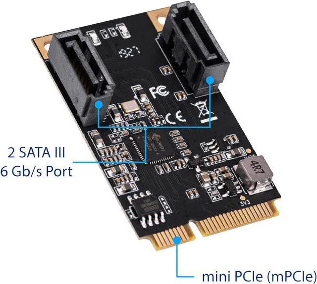 Alt view image 3 of 5 - SYBA SI-MPE40150 2 Ports SATA III Full Height MiniPCIE Controller Card (Jmicro Chipset)