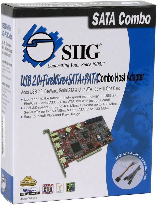 Alt view image 6 of 6 - SIIG CN2508 PCI SATA USB 2.0 +1394 +SATA +Ultra ATA combo card