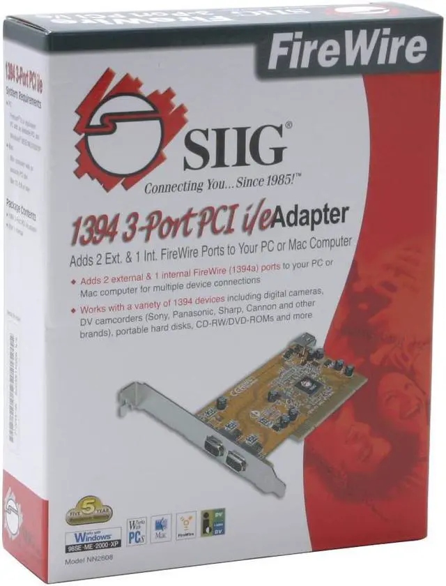 Alt view image 5 of 5 - SIIG IEEE1394 3-port PCI Card Model NN-440012