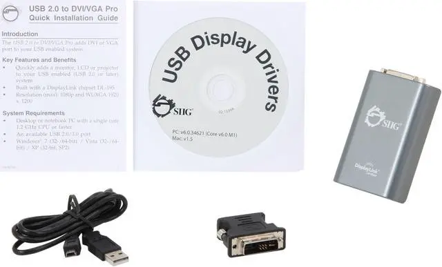 Alt view image 6 of 7 - SIIG JU-DV0112-S1 USB 2.0 to DVI/VGA Pro External Video Card Adapter