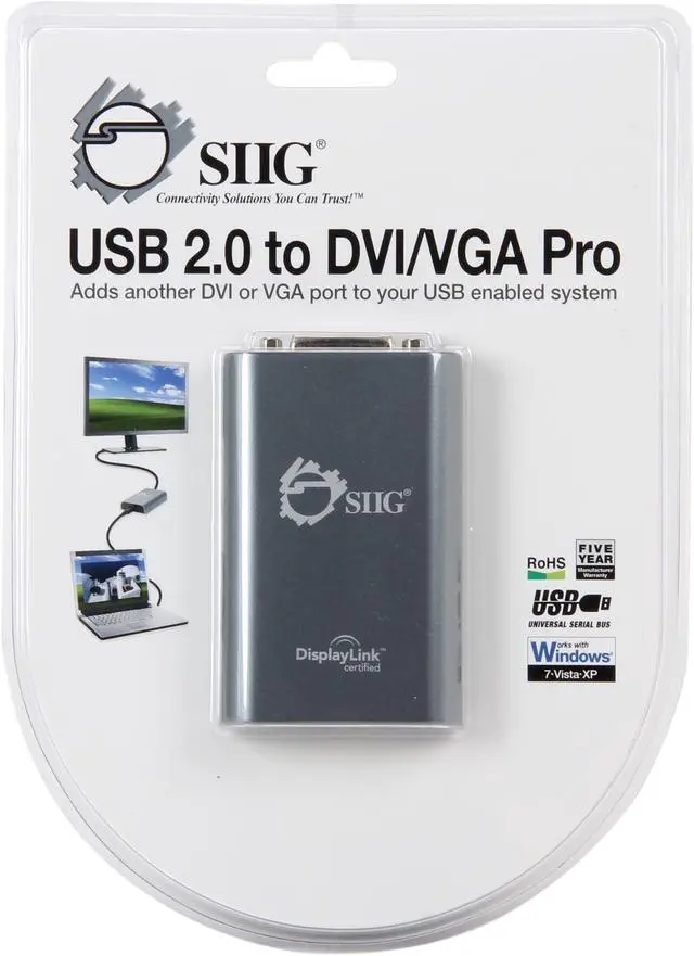 Alt view image 7 of 7 - SIIG JU-DV0112-S1 USB 2.0 to DVI/VGA Pro External Video Card Adapter