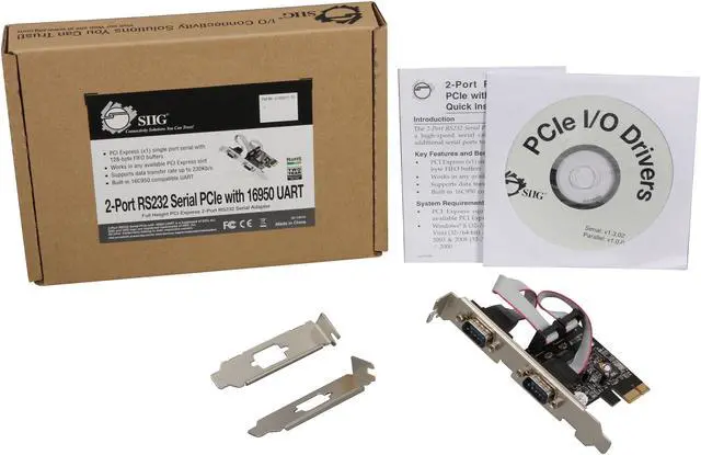 Alt view image 5 of 5 - SIIG 2-Port RS232 Serial PCIe with 16950 UART Model JJ-E02111-S1