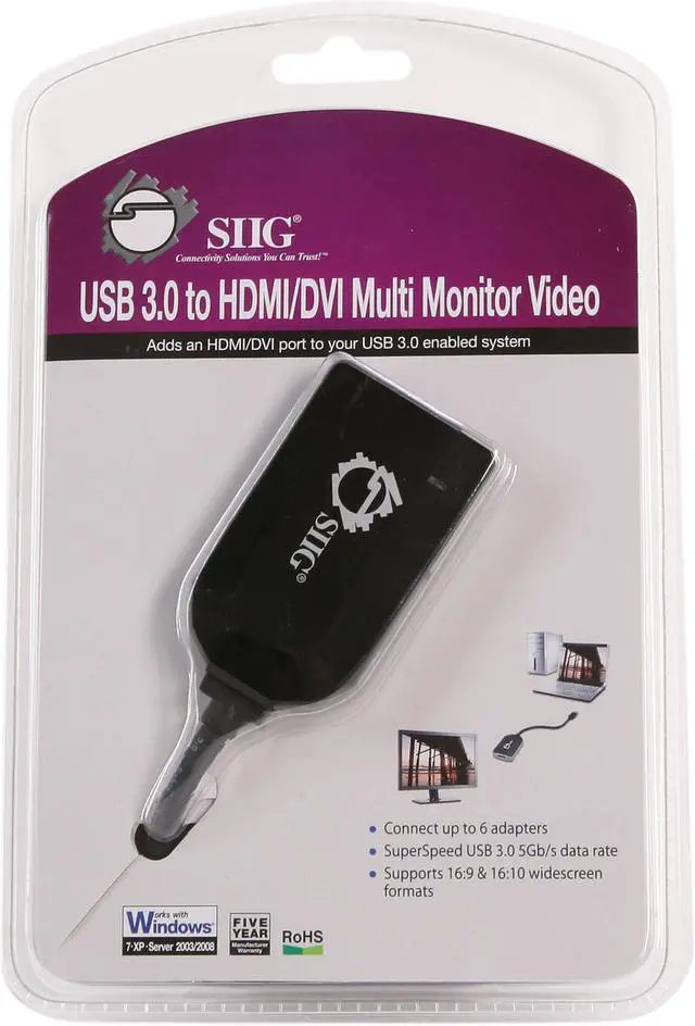 Alt view image 6 of 6 - SIIG JU-H20111-S1 USB 3.0 to HDMI/DVI Multi Monitor External Video Card Adapter - OEM