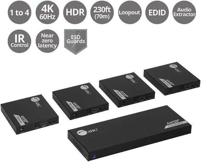 Alt view image 7 of 14 - SIIG 1x4 HDMI Splitter Over Cat6 Extender with Loopout, IR, ARC & RS-232 CE-H27A11-S1