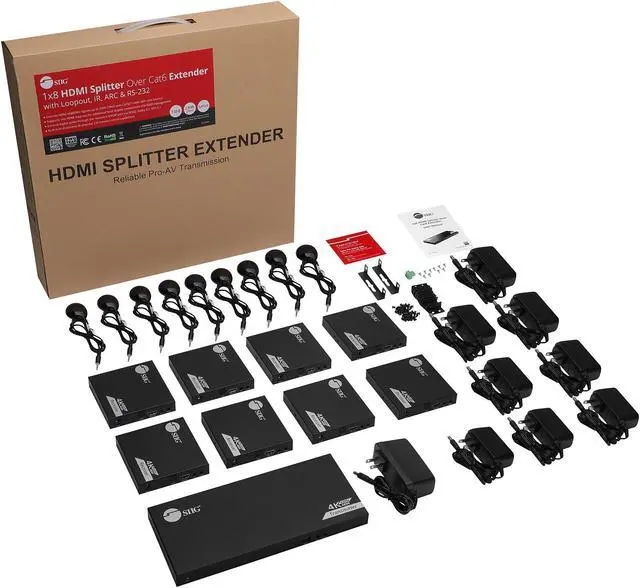 Alt view image 7 of 7 - SIIG 1x8 HDMI Splitter Over Cat6 Extender with Loopout, IR, ARC & RS-232 CE-H27B11-S1