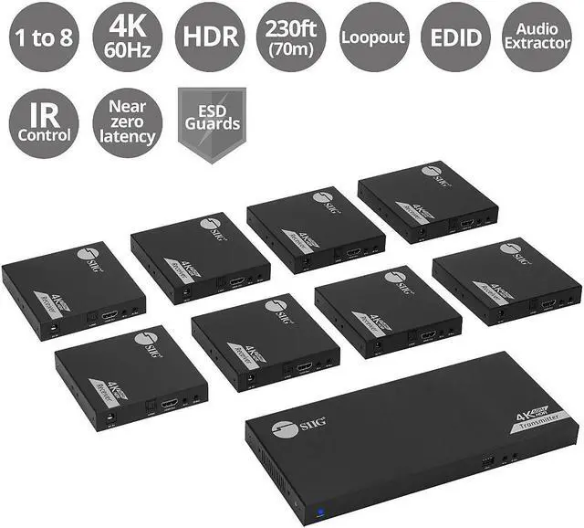 Alt view image 2 of 7 - SIIG 1x8 HDMI Splitter Over Cat6 Extender with Loopout, IR, ARC & RS-232 CE-H27B11-S1