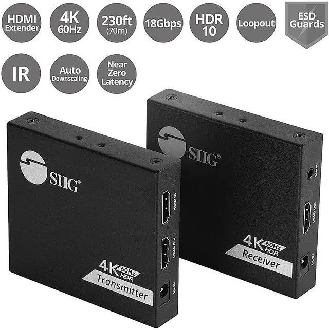 Main image of SIIG 4K 60Hz HDMI Over Cat6 Extender with Loopout & IR CE-H27D11-S1